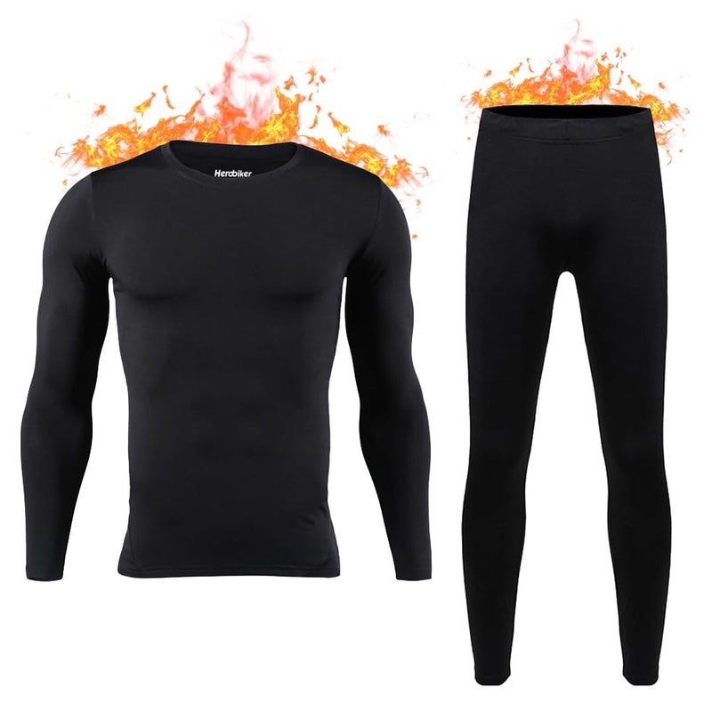 HEROBIKER Long Johns Thermal Underwear for Men Skiing Winter Warm Hunting Gear Fleece Lined Base Layer Set Top Bottom Black XX-Large - Image 1